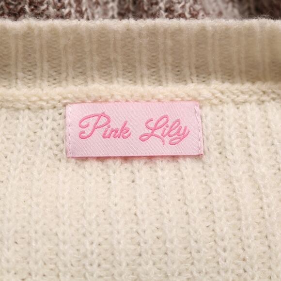 Pink Lily Oversized Colorblock Striped Chunky Knit Balloon Sleeve Sweater Size M - Picture 5 of 8